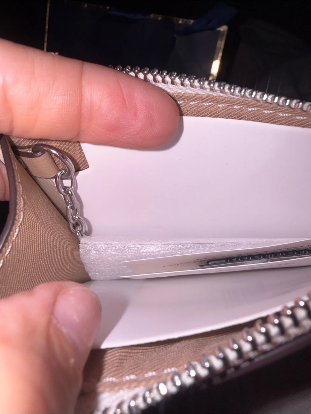 Coach Mini Skinny ID Case Chalk & Silver Leather Card Holder with Keyring, nwt